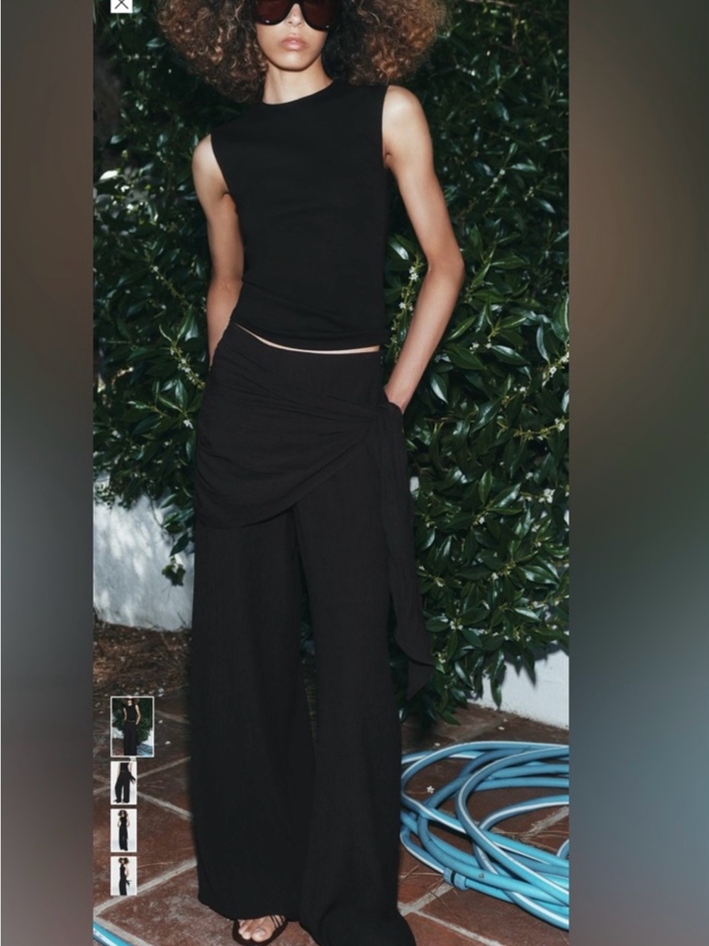 Zara Black Wide-Leg Wrap-Front Pants - medium